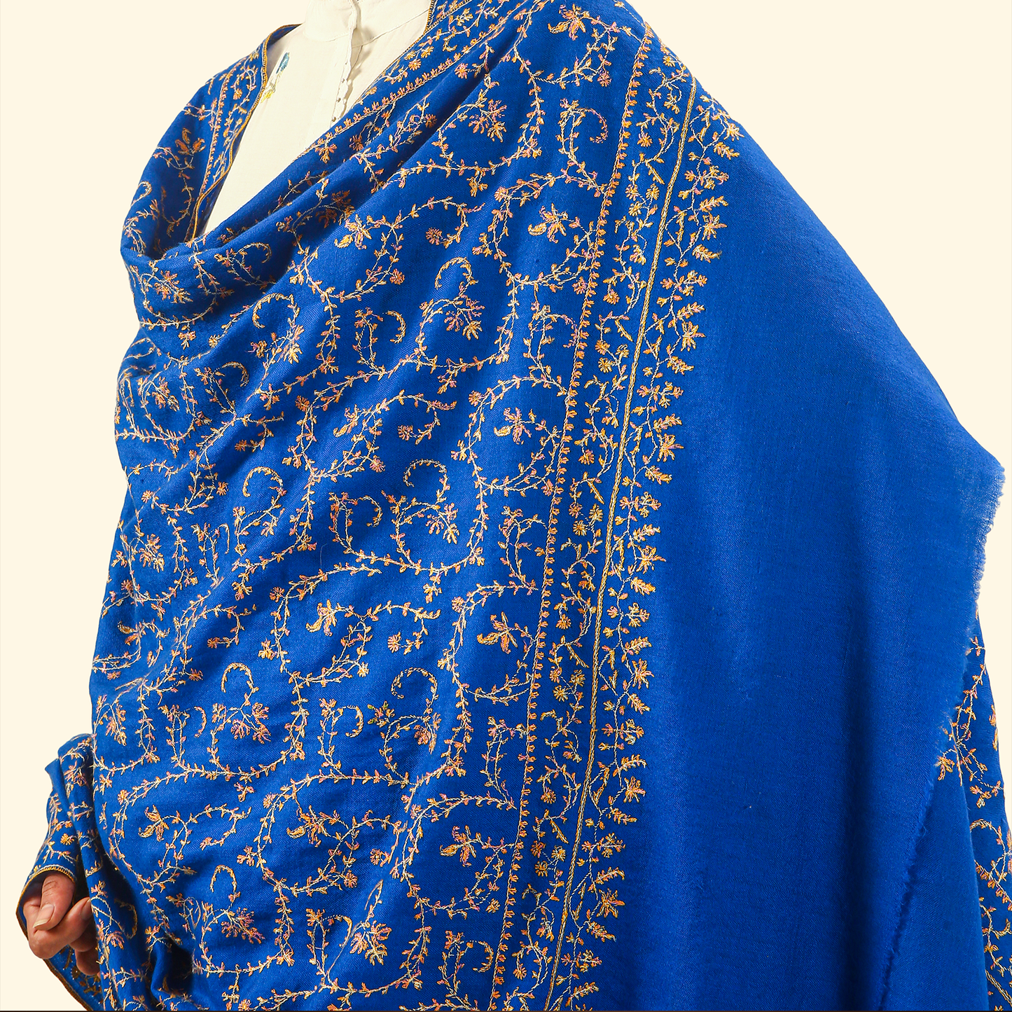 Pashmina Sozni Embroidery Shawl - Cobalt Vine