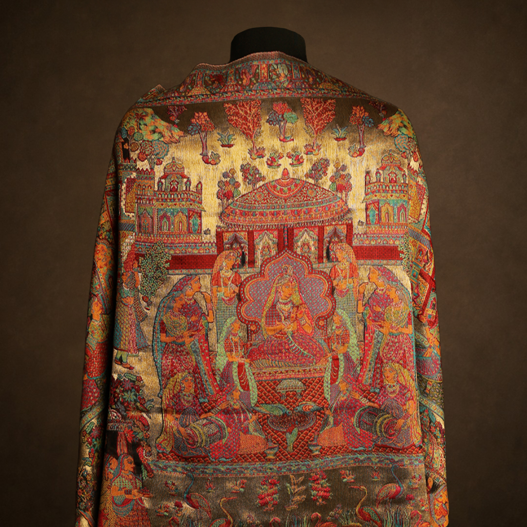 Mulberry Silk Moonlight Stole - Mughal Darbar