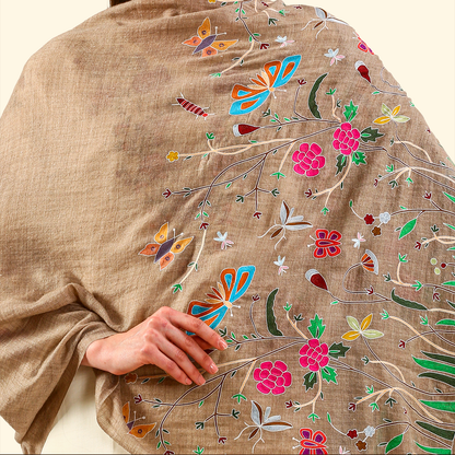 Pashmina Kalamkari Stole - Butterflies