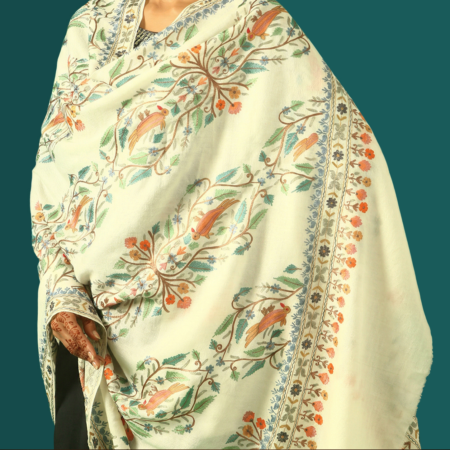 Handmade Kalamkari Shawl - White Base