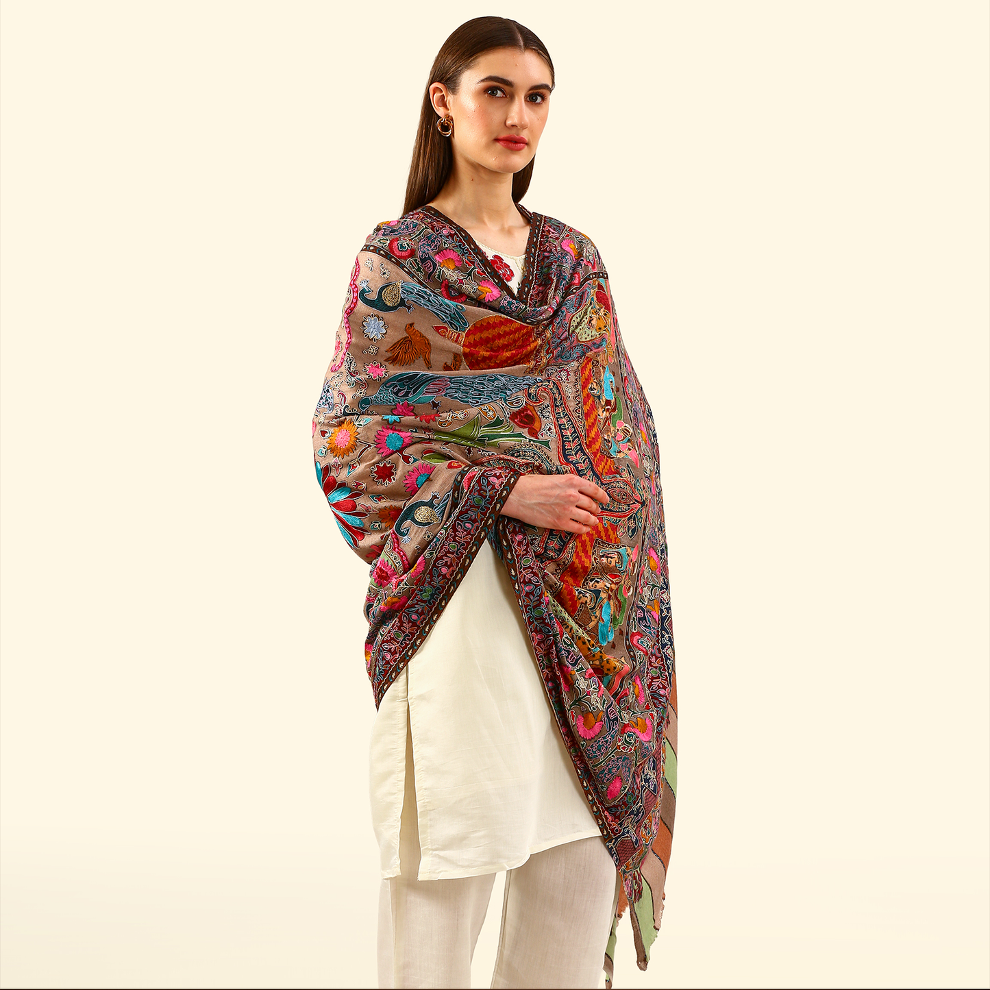 Cashmere Wool Kalamkari Intricate Embroidery Shawl