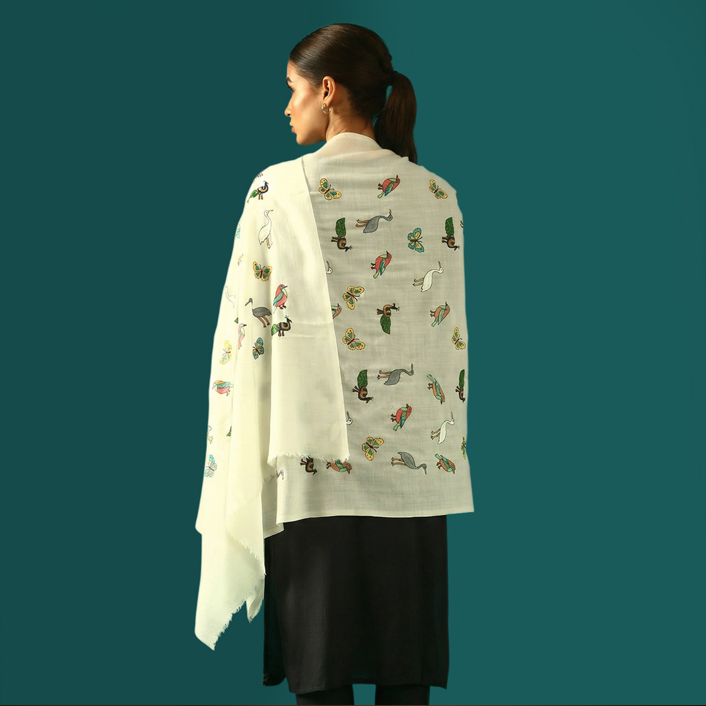 Pashmina Kalamkari Stole - Nature Inspired Animal Design