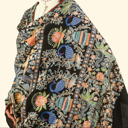 Handmade Kalamkari Shawl - Black Base