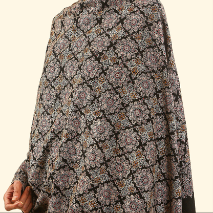 Pashmina Sozni Embroidery Shawl - Onyx Medallion
