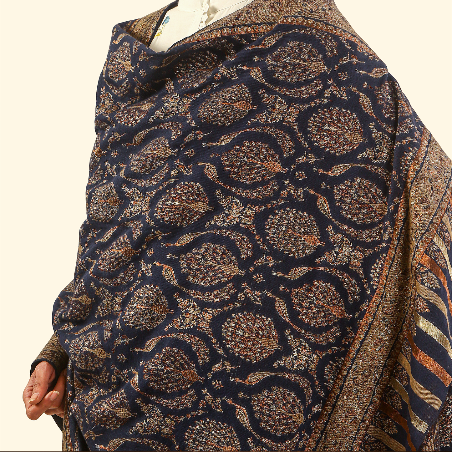 Cashmere Wool Zari Kani Shawl - Indigo