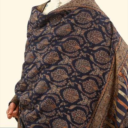 Cashmere Wool Zari Kani Shawl - Indigo