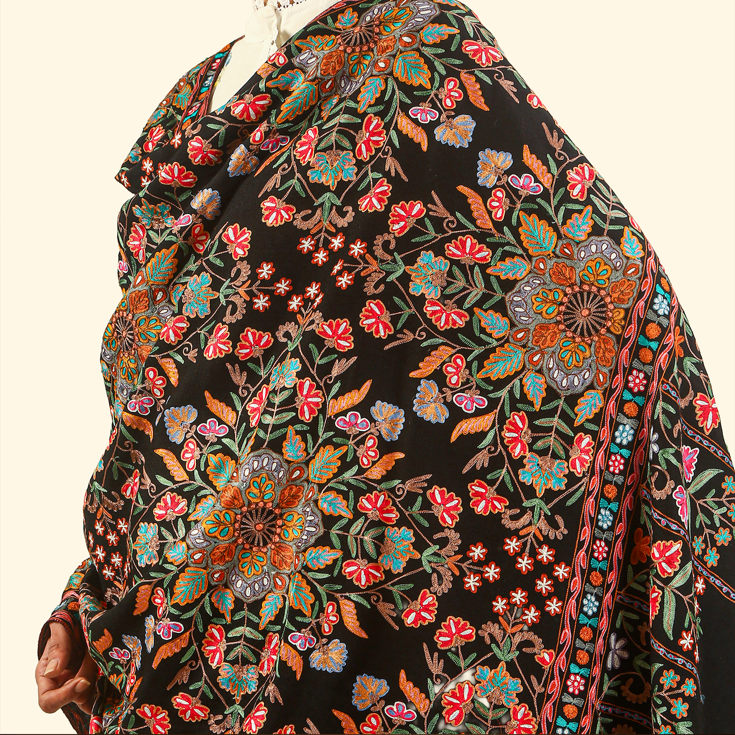 Handmade Kalamkari Shawl - Black Base