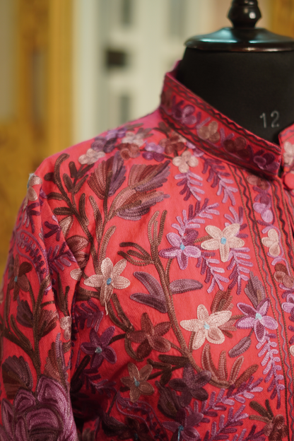 Lambs Wool Aari Embroidered Short Jacket