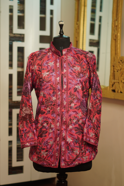 Lambs Wool Aari Embroidered Short Jacket