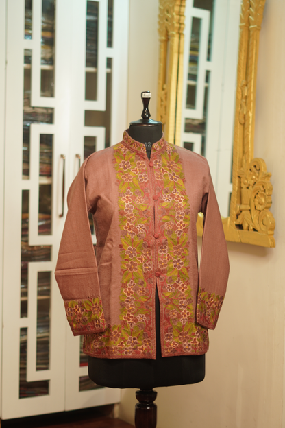 Natural Lambs Wool Aari Embroidered Short Jacket