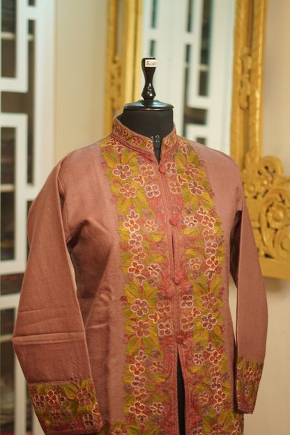 Natural Lambs Wool Aari Embroidered Short Jacket