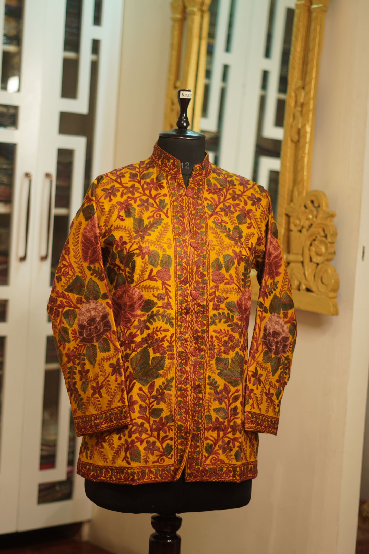 Mustard Lambs Wool Aari Embroidered Short Jacket