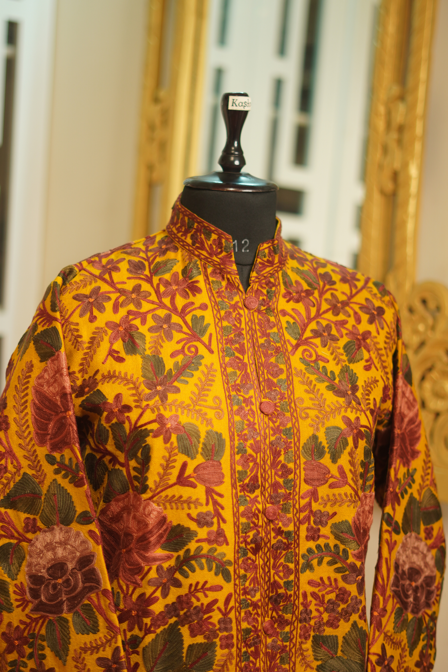 Mustard Lambs Wool Aari Embroidered Short Jacket