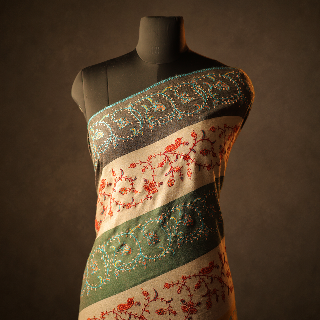 Cashmere Wool Sozni Jali Stripe Shawl