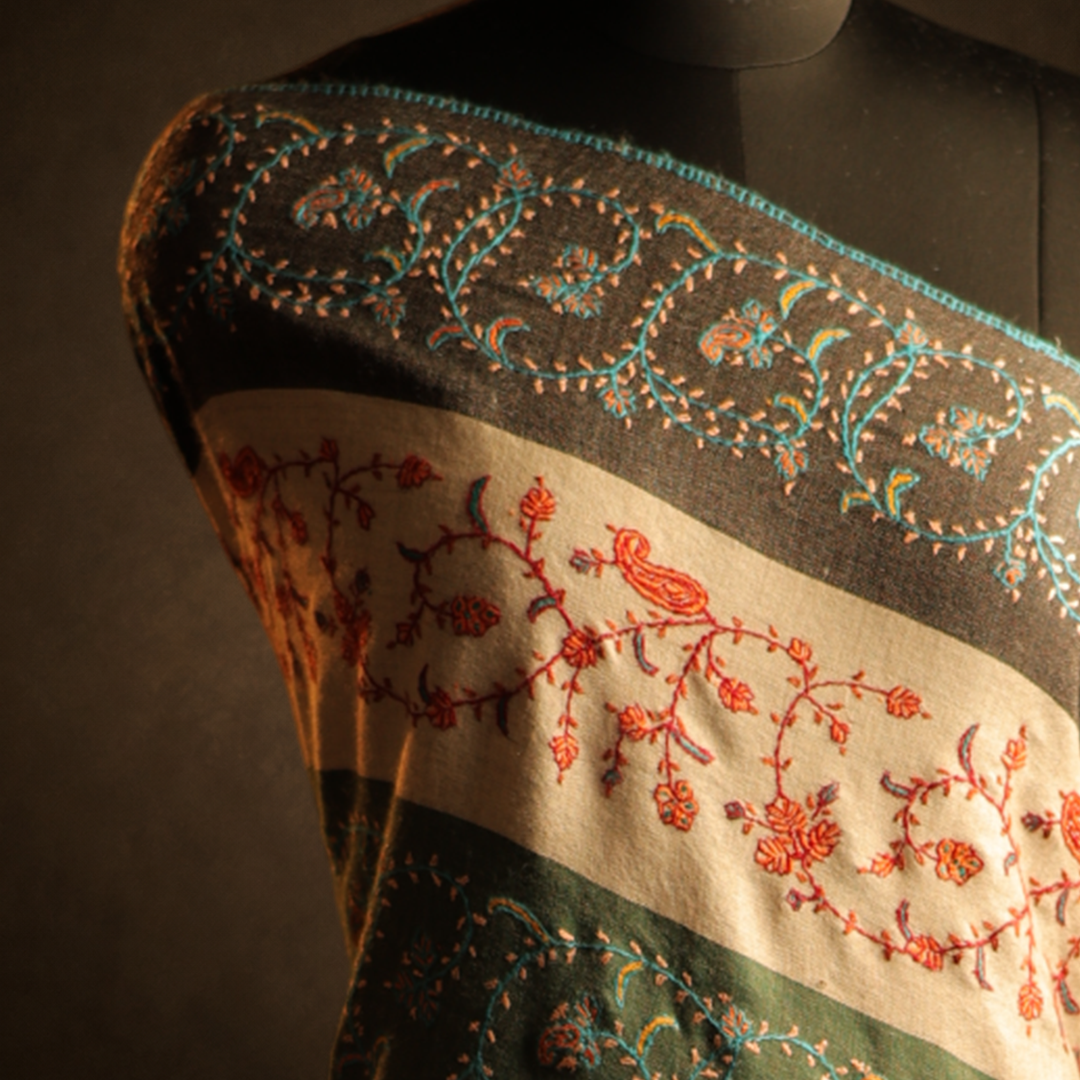 Cashmere Wool Sozni Jali Stripe Shawl