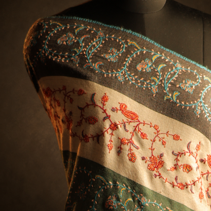 Cashmere Wool Sozni Jali Stripe Shawl