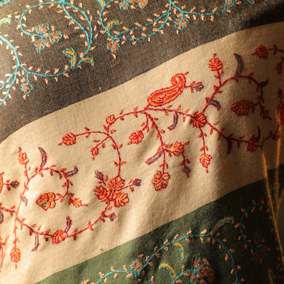 Cashmere Wool Sozni Jali Stripe Shawl