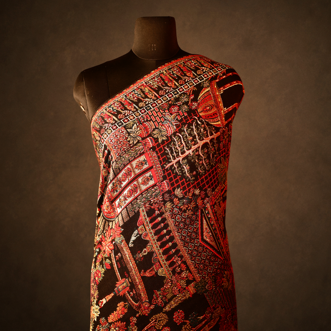 Cashmere Wool Mughal Darbar Zari Kani Shawl