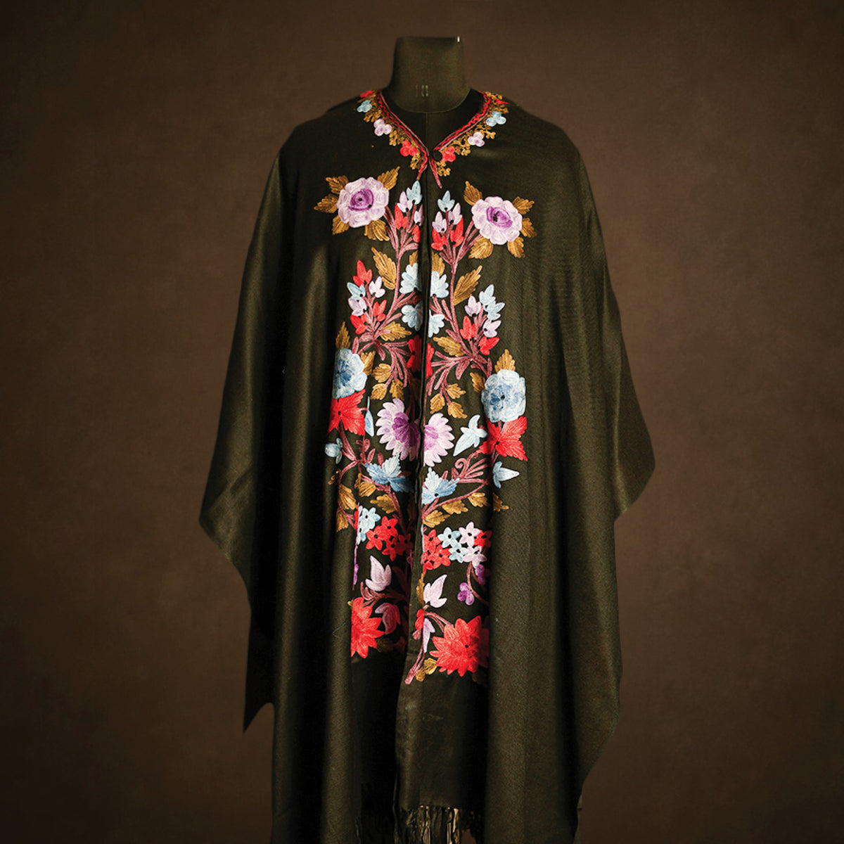 Lamb’s Wool Ari-Embroidered Cape Shawl