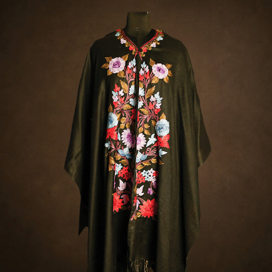 Lamb’s Wool Ari-Embroidered Cape Shawl