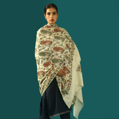 Pashmina Paper Mache Inspired Sozni Shawl - Paisley