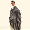 Cashmere Wool Sozni Embroidery Shawl - Ebony Striped
