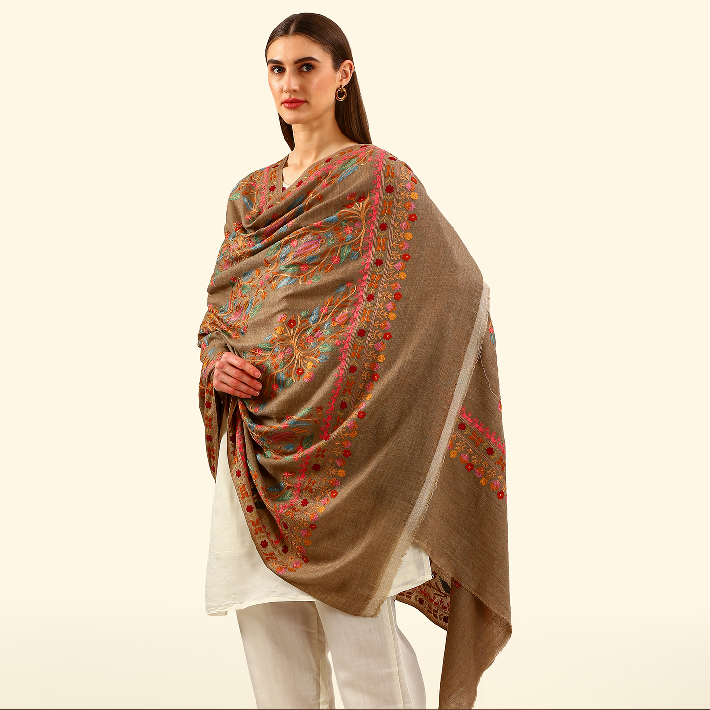 Handmade Kalamkari Shawl - Natural Base