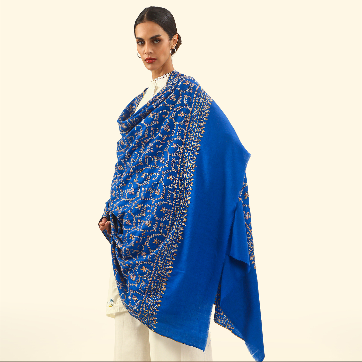 Pashmina Sozni Embroidery Shawl - Cobalt Vine