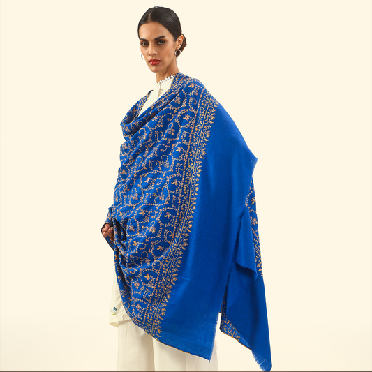 Pashmina Sozni Embroidery Shawl - Cobalt Vine