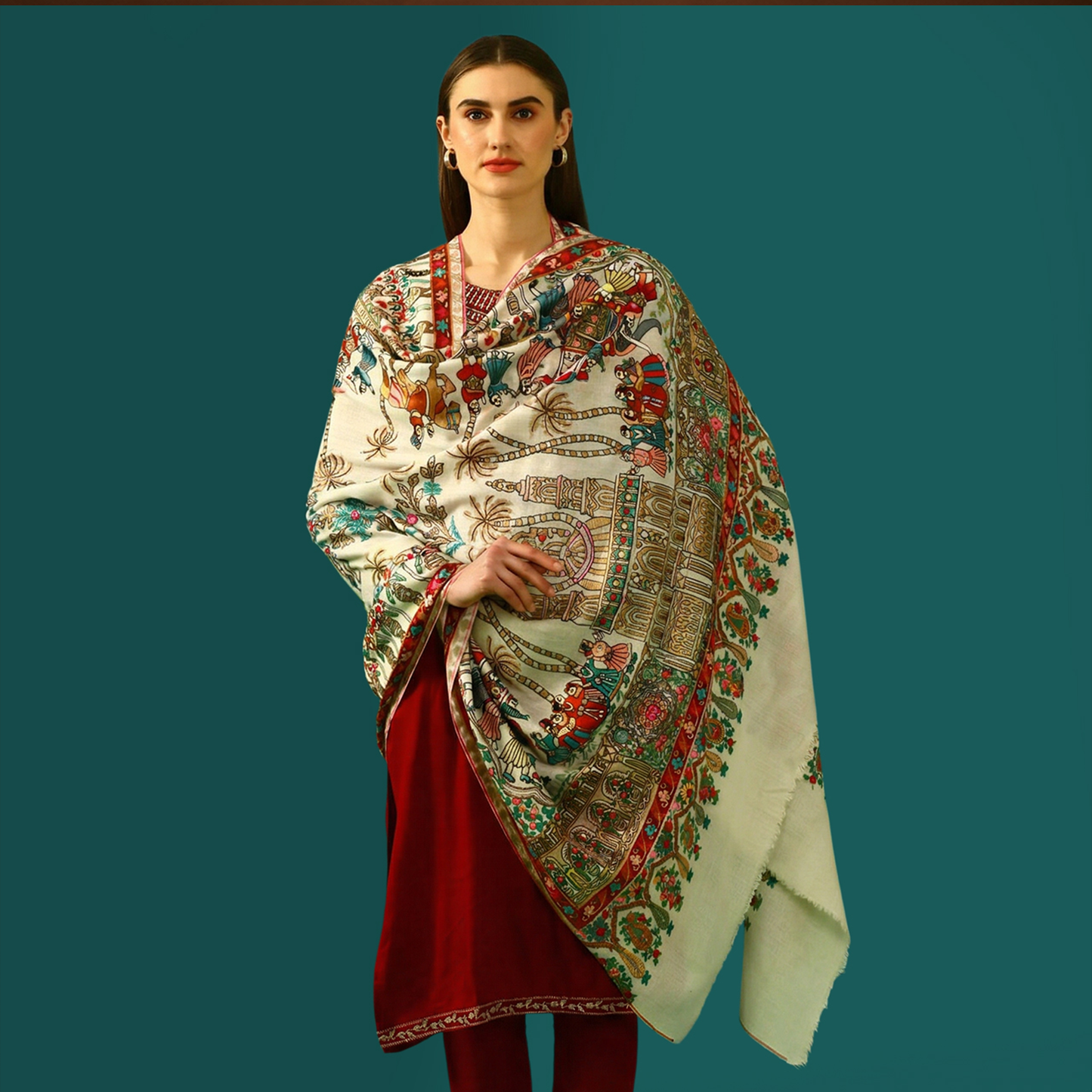 Handmade Kalamkari Shawl - Doli Baraat