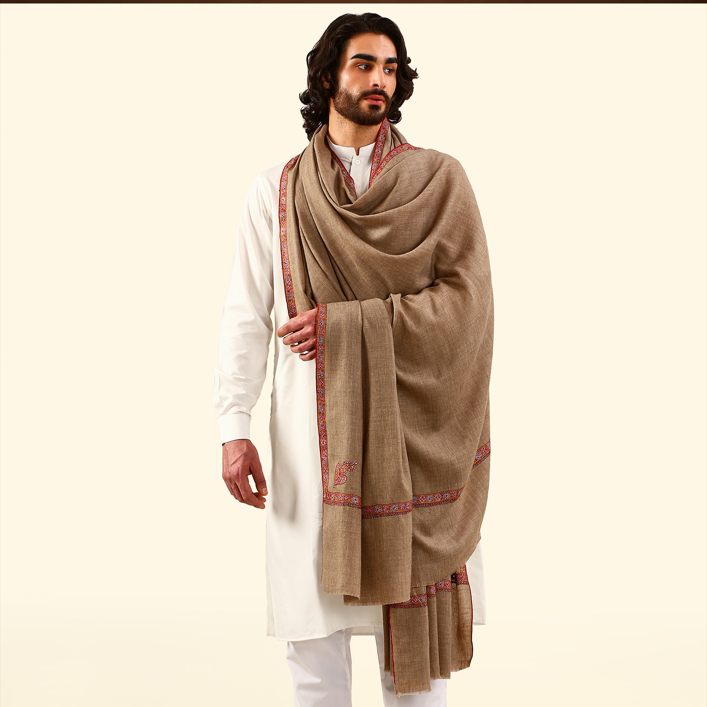 Pashmina Sozni Embroidery Shawl - Walnut