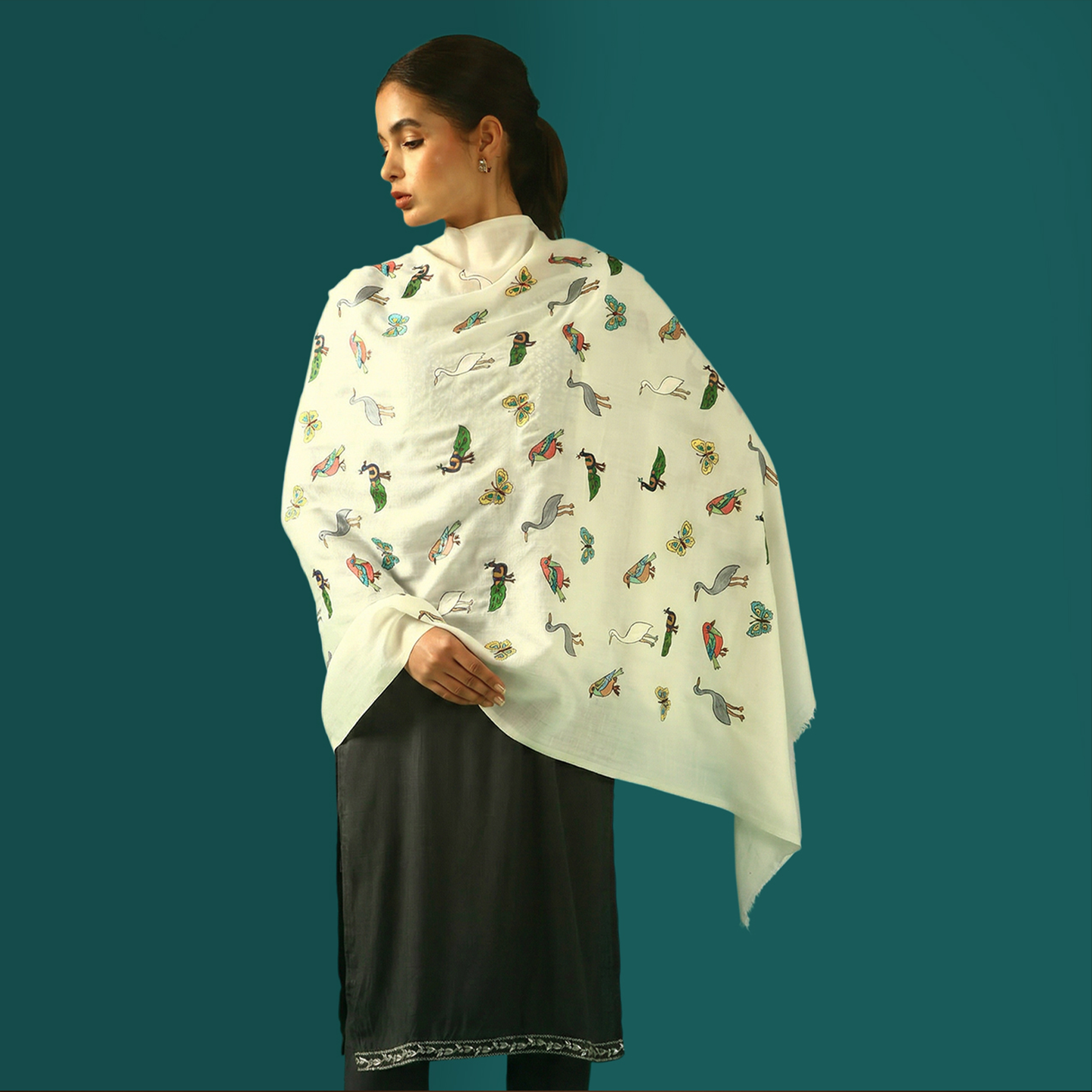 Pashmina Kalamkari Stole - Nature Inspired Animal Design