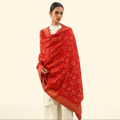 Cashmere Wool Zari Kani Shawl - Crimson