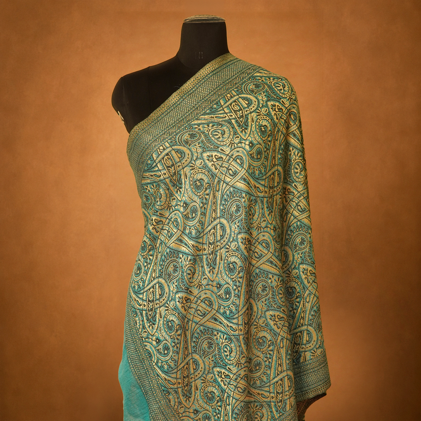 Cashmere Wool Woven Kani Stole - Teal