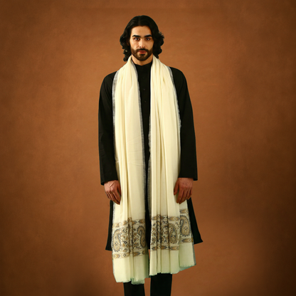 Kani Palla Mughal Design Shawl - Natural