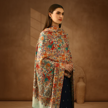 Handmade Pashmina Paper Mache Sozni Jama Shawl - Shikargah