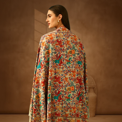 Handmade Pashmina Paper Mache Sozni Jama Shawl - Shikargah