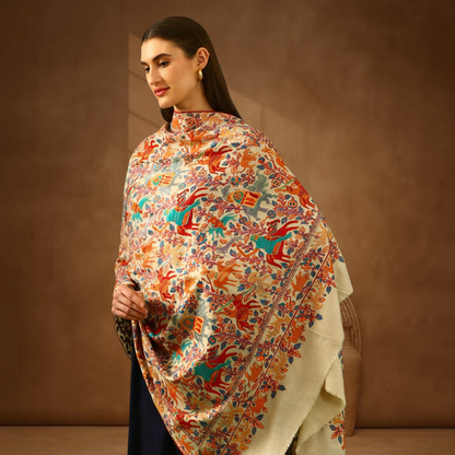 Handmade Pashmina Paper Mache Sozni Jama Shawl - Shikargah