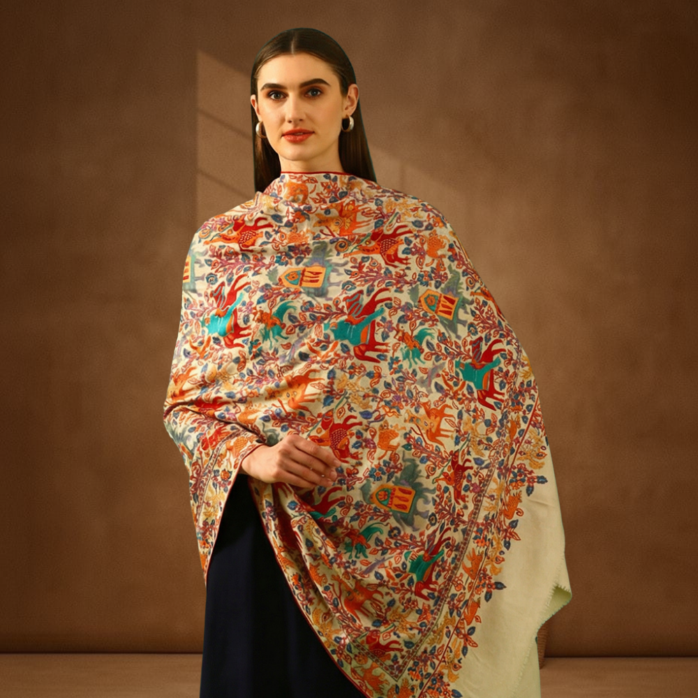 Handmade Pashmina Paper Mache Sozni Jama Shawl - Shikargah