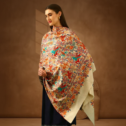 Handmade Pashmina Paper Mache Sozni Jama Shawl - Shikargah