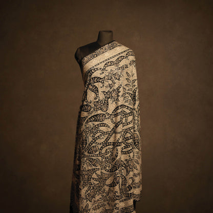 Kalamkari Black & White Pashmina Shawl