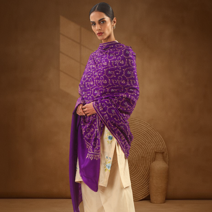 Pashmina Sozni Jali Shawl - Grape
