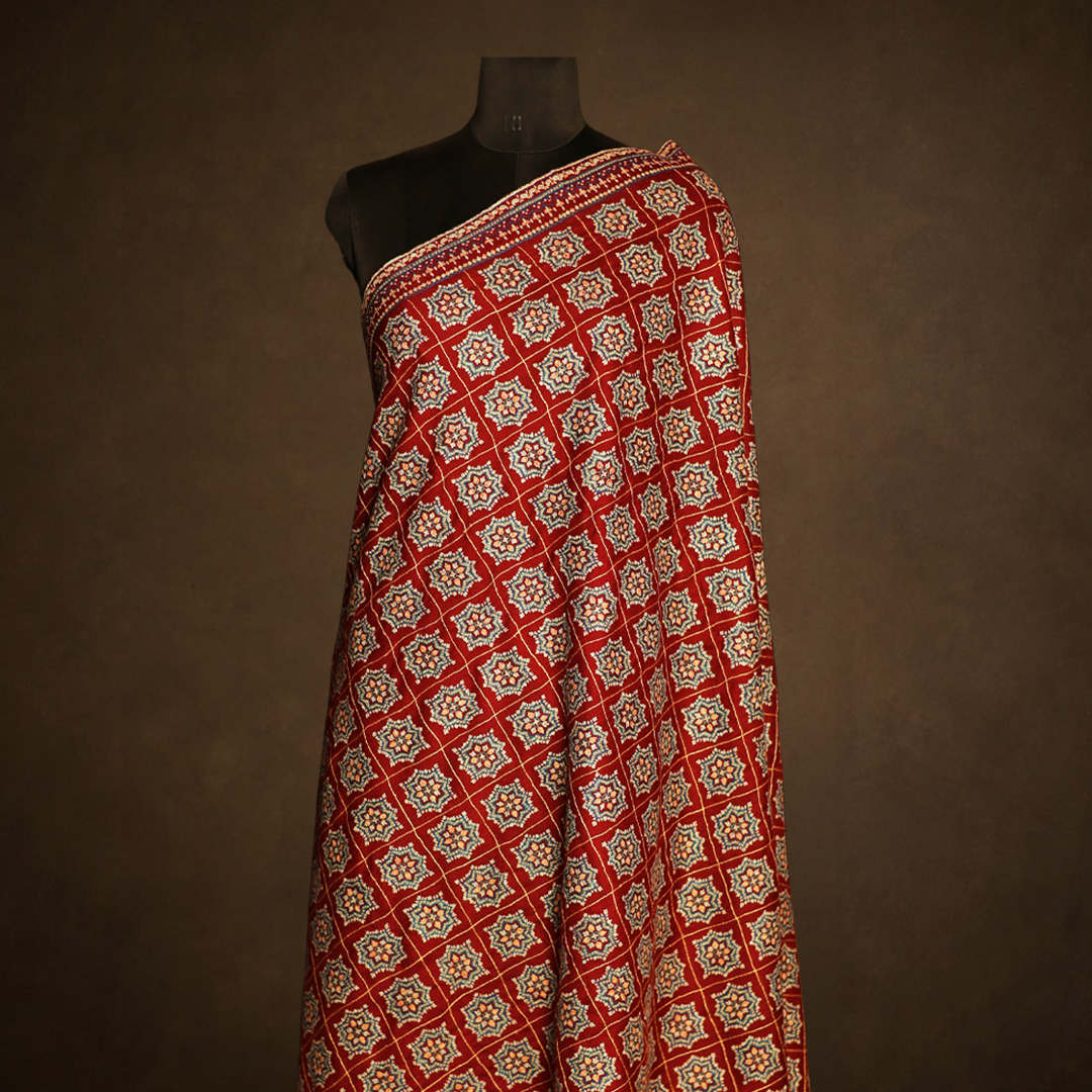Maroon Sozni Jama Pashmina Shawl