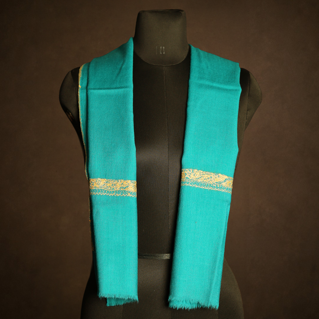 Sozni Border Muffler - Turquoise