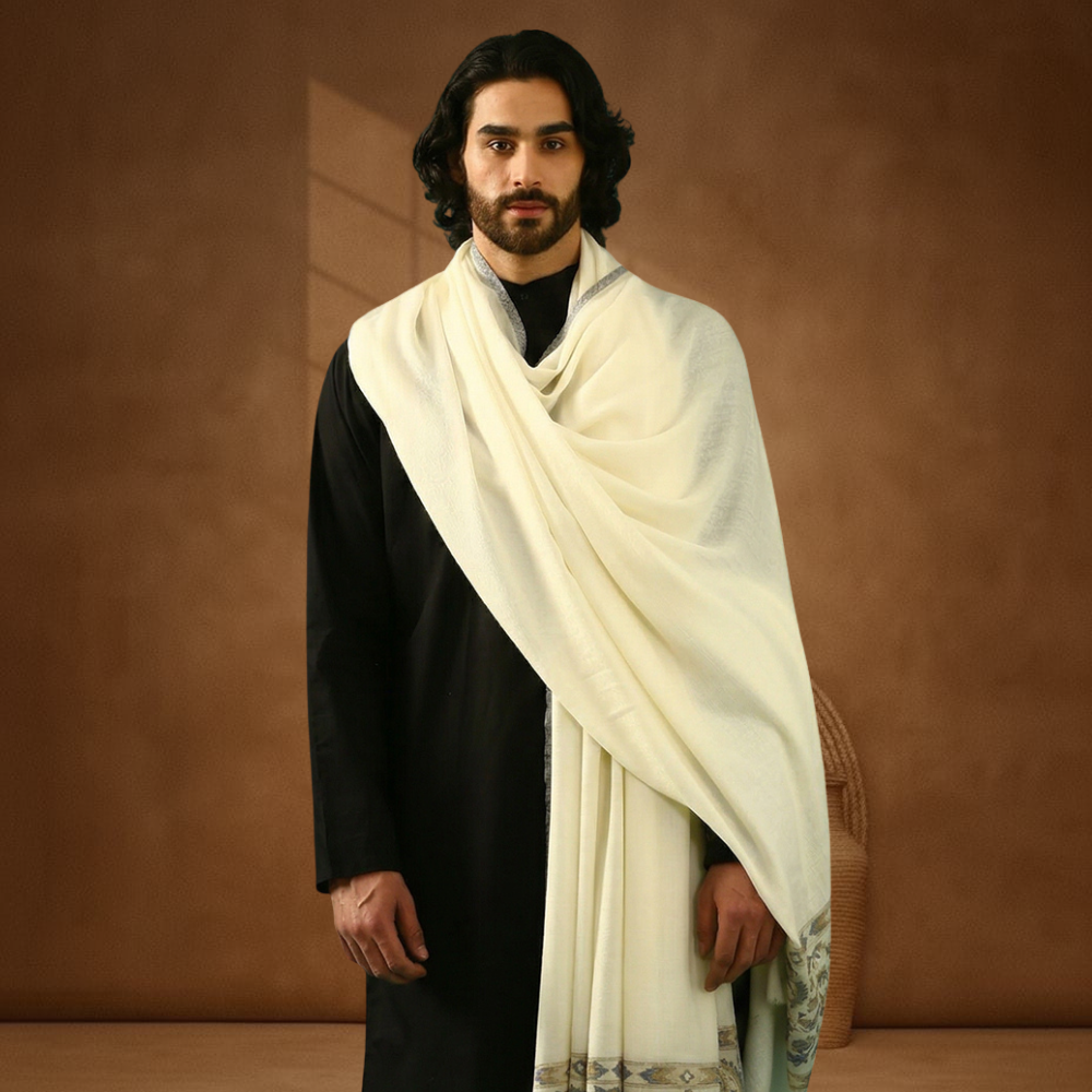 Kani Palla Mughal Design Shawl - Natural