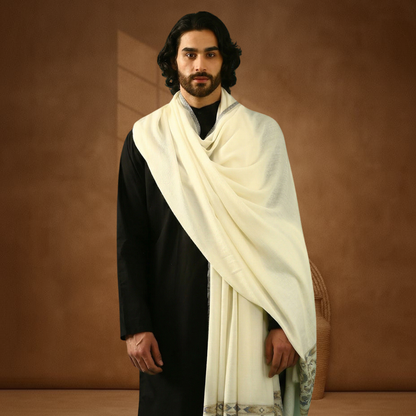 Kani Palla Mughal Design Shawl - Natural