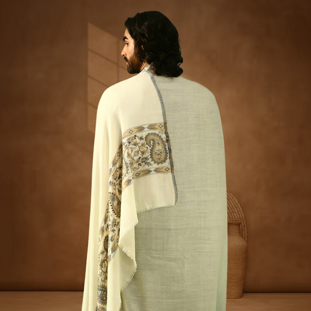 Kani Palla Mughal Design Shawl - Natural