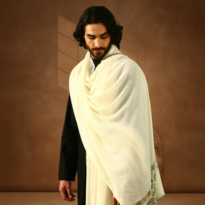 Kani Palla Mughal Design Shawl - Natural