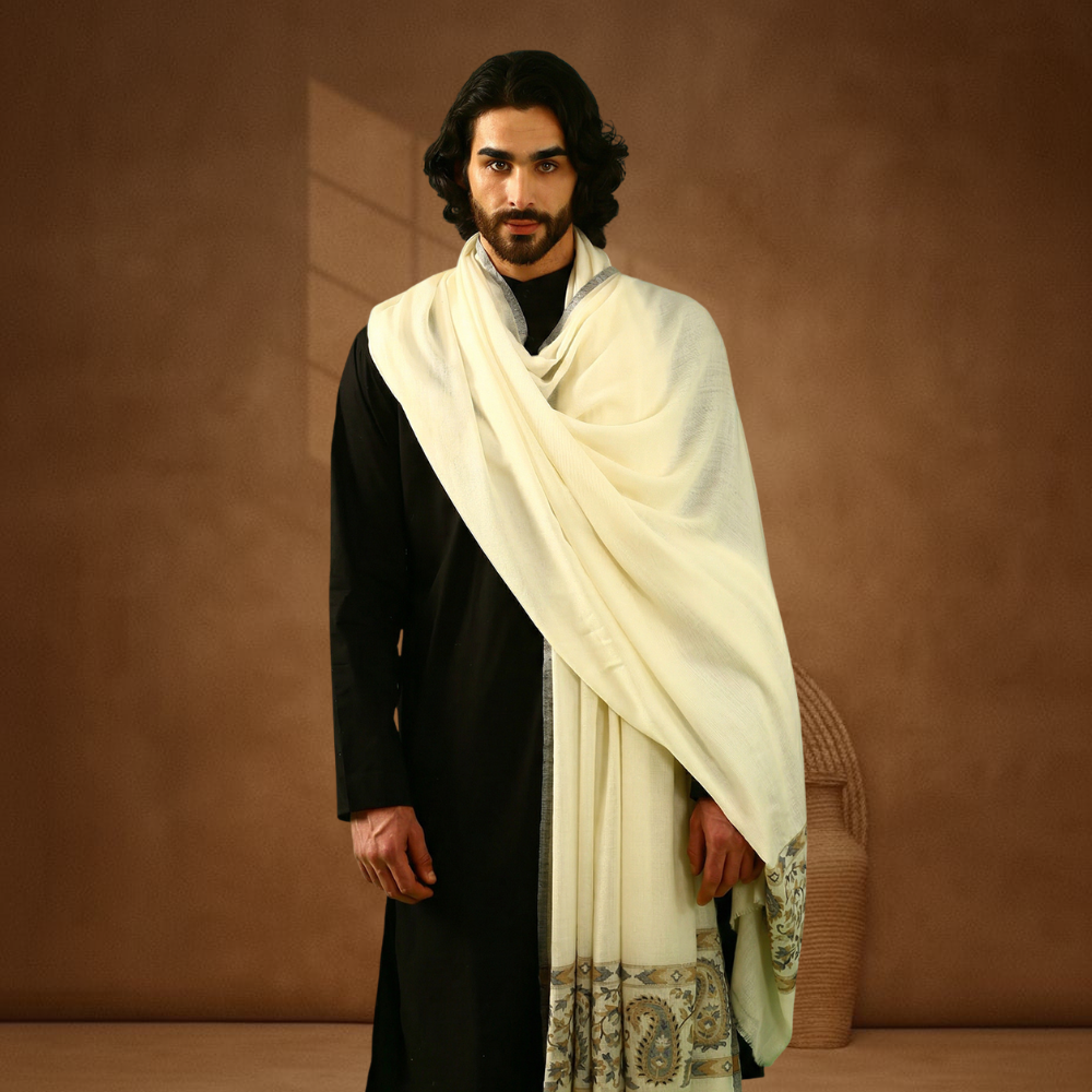 Kani Palla Mughal Design Shawl - Natural