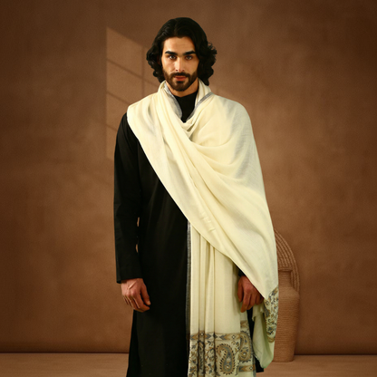 Kani Palla Mughal Design Shawl - Natural